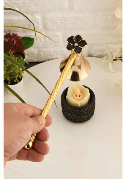 Luxury Çiçek Figürlü Mum Söndürme Aleti Metal Mum Söndürücü Altın Renk - Siyah Mine 1 Adet fırsatları