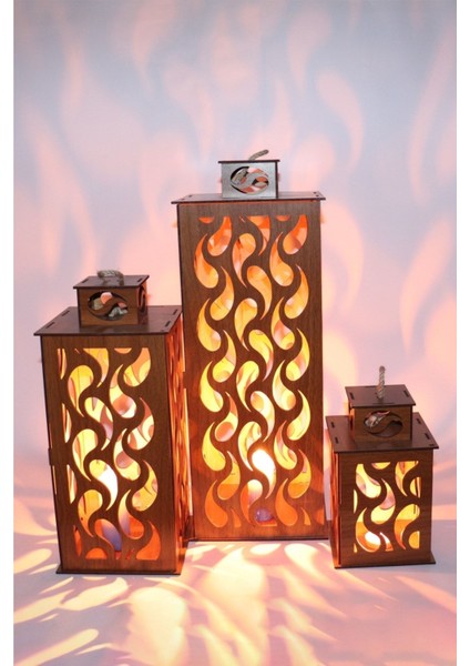 Luxury Ahşap Fener Mumluk 3lü Set (Damla Model) 1 Adet