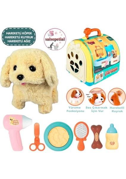 Luxury Sesli Yürüyen Köpek Taşıma Çantalı Aksesuarlı Set - Kafesli Taşınabilir Çantalı Yürüyen Köpek Set 1 Adet