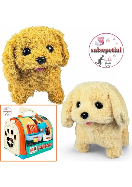 Luxury Sesli Yürüyen Köpek Taşıma Çantalı Aksesuarlı Set - Kafesli Taşınabilir Çantalı Yürüyen Köpek Set 1 Adet