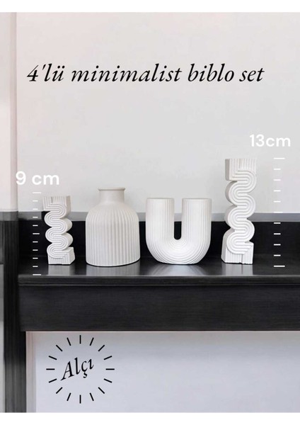 Luxury 4'lü Minimalist Beyaz Alçı Biblo Vazo Set Hediyelik Dekoratif Iskandinav Tarz 1 Adet