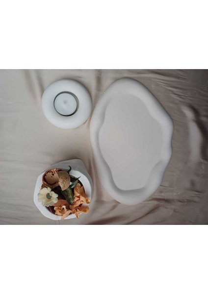 Luxury El Yapımı Saksı,mumluk,tepsi 3lü Set(Mini Mum Hediye)Ev Dekorasyon 1 Adet