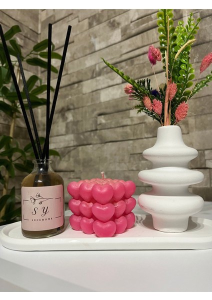Luxury Dekoratif Hediyelik Amber Romantik Kokulu Kalpli Bubble Mum Vanilya Oda Kokusu ve Helezonik Vazo 1 Adet