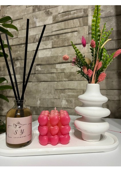 Luxury Dekoratif Hediyelik Amber Romantik Kokulu Kalpli Bubble Mum Vanilya Oda Kokusu ve Helezonik Vazo 1 Adet modelleri