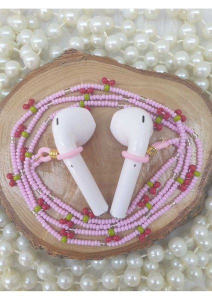 Luxury Zincir-Kirazlı Airpods Askısı-Yeni Nesil Kulaklık Zinciri-Hediyelik 1 Adet