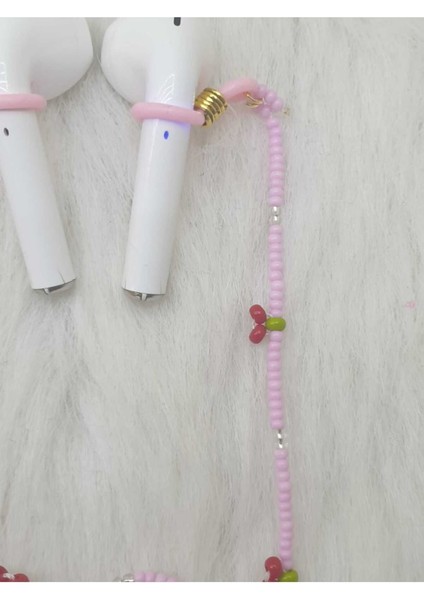 Luxury Zincir-Kirazlı Airpods Askısı-Yeni Nesil Kulaklık Zinciri-Hediyelik 1 Adet