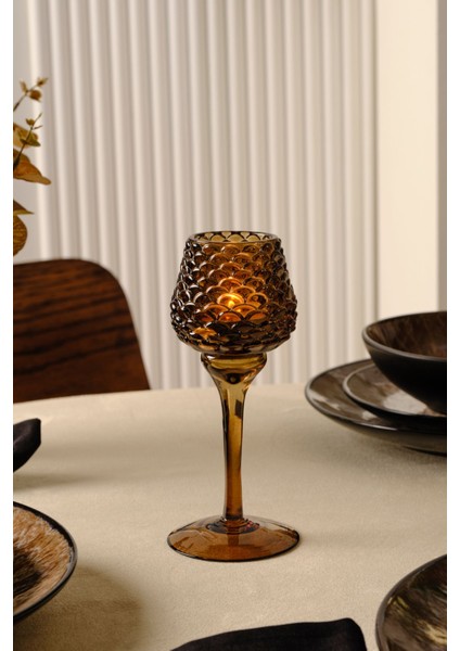 Luxury Pinecone Ayaklı Mumluk Kahverengi 8X8X18,5 cm 1 Adet
