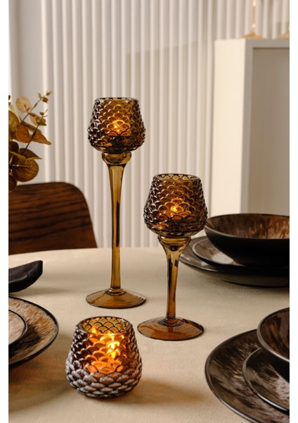 Luxury Pinecone Ayaklı Mumluk Kahverengi 8X8X18,5 cm 1 Adet