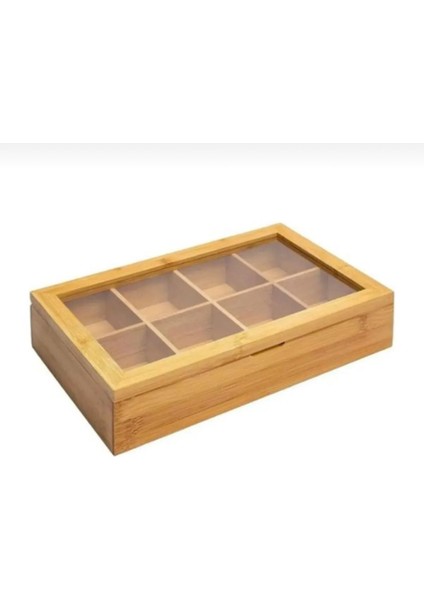 Luxury 8 Bölmeli Bambu Poşet Çay Kutusu 20X30 cm Çok Amaçlı Organizer Kutu 1 Adet