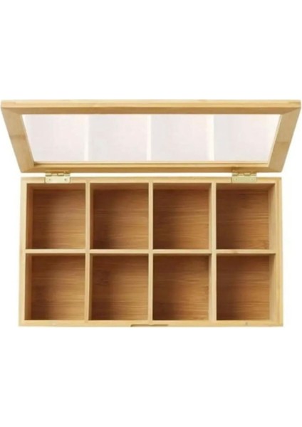 Luxury 8 Bölmeli Bambu Poşet Çay Kutusu 20X30 cm Çok Amaçlı Organizer Kutu 1 Adet