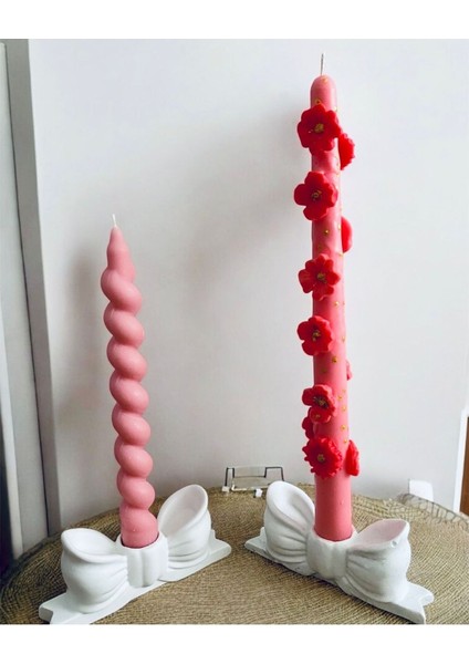 Luxury Dekoratif 2 Li Fiyonk Şekilli Mumluk ,şamdanlık Beyaz Renk 1 Adet modelleri