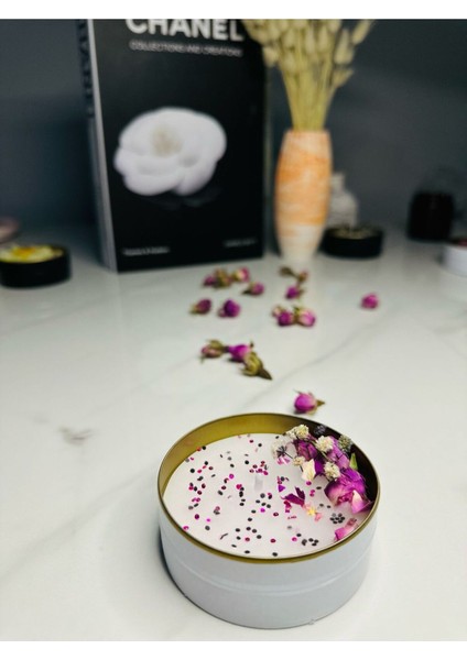 Luxury Gül ve Sim Detaylı Kapaklı Mum 1 Adet