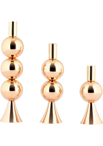 Luxury Elit 3'lü Şamdan Seti Gold Renk Dekoratif Metal Mumluk 1 Adet fırsatları