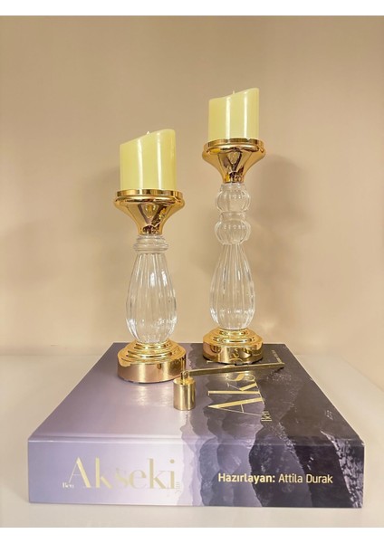 Luxury Pileksi Ledli Su Küresi Şamdanlık Pilli Mumluk 2’li Set 1 Adet