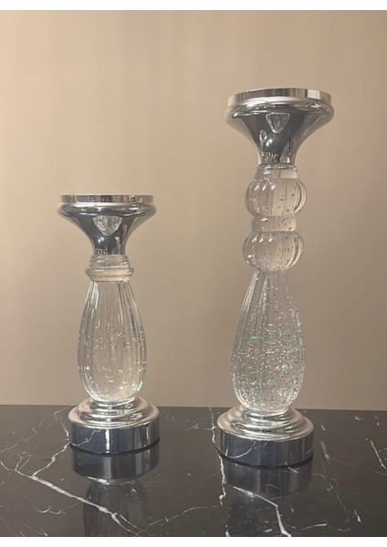 Luxury Pileksi Ledli Su Küresi Şamdanlık Pilli Mumluk 2’li Set 1 Adet modelleri