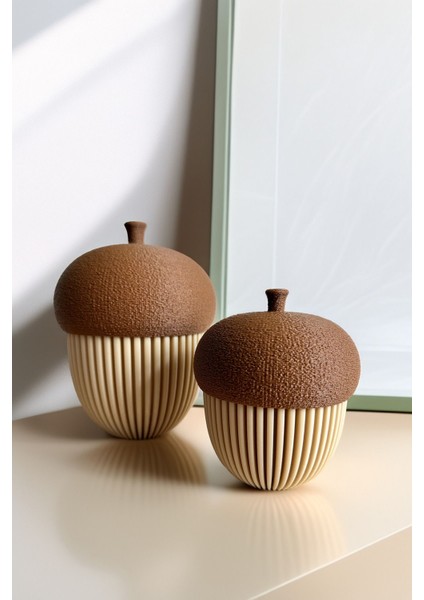Luxury Dekoratif Meşe Palamudu Biblo Seti, 2li Kutu Dekorasyon Objesi, Işıklar Dahil Değil 15CM-10CM 1 Adet