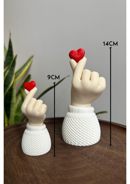 Luxury Korean Heart 2li Biblo Seti, Kalp Tutan El Sevimli Hediyelik, 9CM-14CM Bioplastik 1 Adet