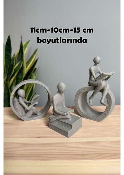 Luxury Kitap Okuyan Biblo Seti 3lü, Soyut Minimalist Şık Raf Dekorasyonu, 10-11-15CM Bioplastik Süs 1 Adet