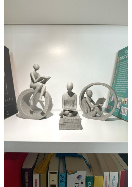 Luxury Kitap Okuyan Biblo Seti 3lü, Soyut Minimalist Şık Raf Dekorasyonu, 10-11-15CM Bioplastik Süs 1 Adet