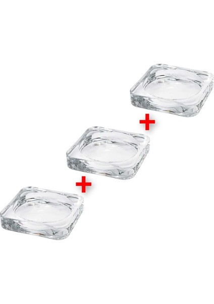 Luxury 3 Adet Blok Mum ve Tabağı 10X10X1,5 cm 3'lü Set Şeffaf Cam Mumluk Mum Altlığı 1 Adet