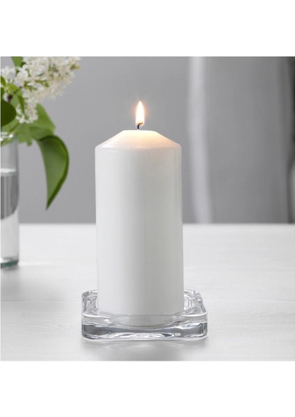 Luxury 3 Adet Blok Mum ve Tabağı 10X10X1,5 cm 3'lü Set Şeffaf Cam Mumluk Mum Altlığı 1 Adet