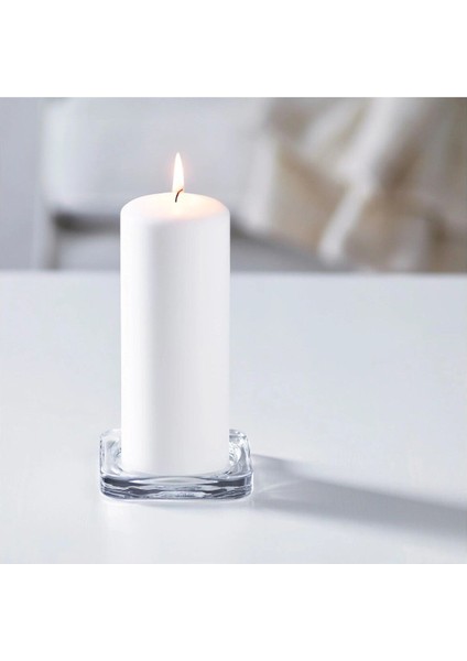 Luxury 3 Adet Blok Mum ve Tabağı 10X10X1,5 cm 3'lü Set Şeffaf Cam Mumluk Mum Altlığı 1 Adet