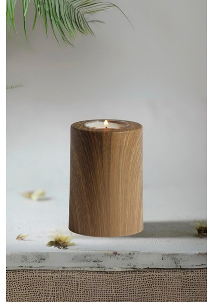 Luxury 3 Lü Ahşap Kaplama Yüzey Mumluk Dekoratif Tealight Set Mum Abs Plastik 1 Adet