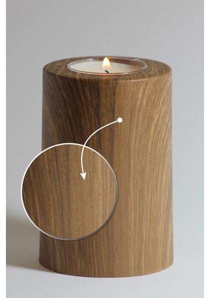 Luxury 3 Lü Ahşap Kaplama Yüzey Mumluk Dekoratif Tealight Set Mum Abs Plastik 1 Adet
