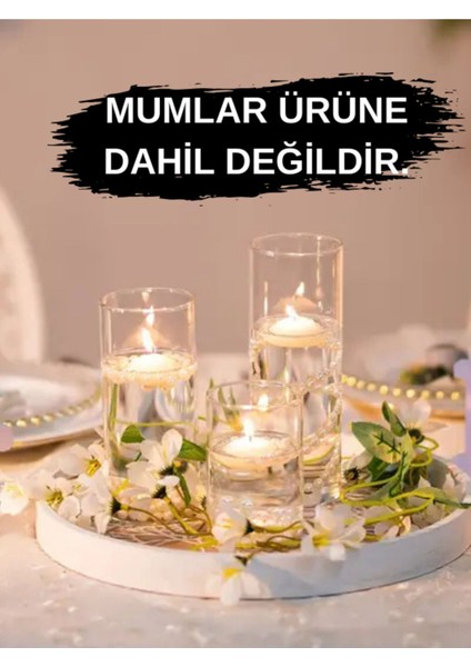 Luxury Cam Vazo Silindir Mumluk 3lü Set 1 Adet