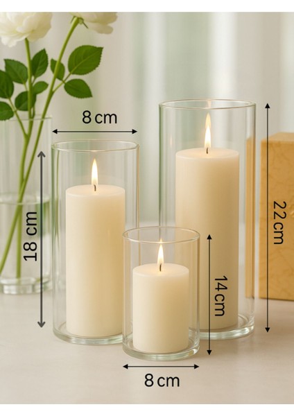 Luxury Cam Vazo Silindir Mumluk 3lü Set 1 Adet
