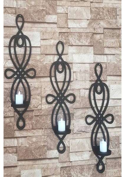 Luxury Siyah Home 3'lü Ahşap Duvar Mumluğu Mağazası Için Boyutları 43X17(3MM Kalınlık) 1 Adet