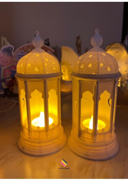Luxury 2li Set Ramazan Feneri - (Tealight LED Hediyeli ) Fanos Ev Ofis Süsü Hoşgeldin Işık Modern Dekoratif 1 Adet