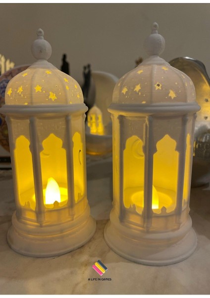 Luxury 2li Set Ramazan Feneri - (Tealight LED Hediyeli ) Fanos Ev Ofis Süsü Hoşgeldin Işık Modern Dekoratif 1 Adet modelleri