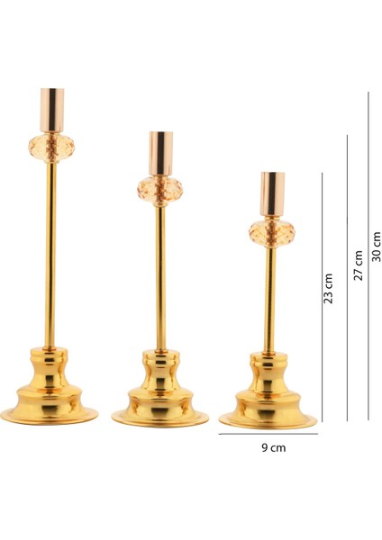 Luxury Trio 3'lü Amber Kristal Taş Dekorlu Gold Şamdan Mumluk Ev Dekorasyon, Paslanmaz Kaplama 1 Adet indirimleri