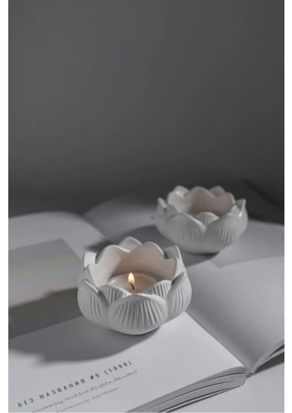 Luxury Dekoratif Lotus Desenli Mumluk Şamdan & Mumluk Beton Takı Tabağı Orta Sehpa Objeler 1 Adet