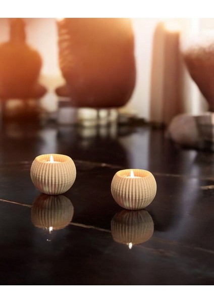 Luxury Modern Dekoratif Yuvarlak Ahşap Rengi 2'li Mumluk 1 Adet