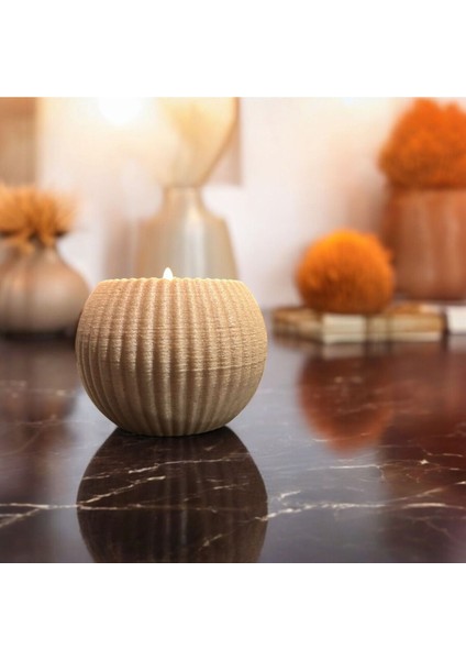 Luxury Modern Dekoratif Yuvarlak Ahşap Rengi 2'li Mumluk 1 Adet