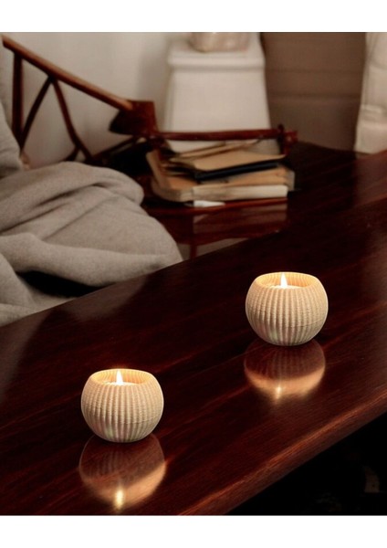 Luxury Modern Dekoratif Yuvarlak Ahşap Rengi 2'li Mumluk 1 Adet
