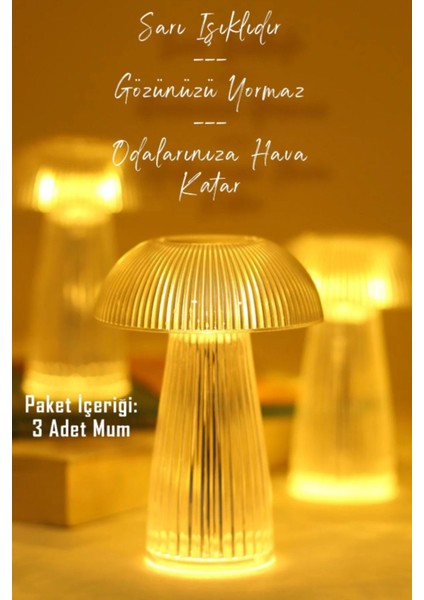 Luxury 3 Adet LED Mum Kristal Tip Pil Dahil Dumansız Alev Ledli Yapay Dekoratif Mum Işığı Şeffaf PT429 1 Adet