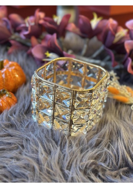 Luxury Dikdörtgen Kristal Taşlı Tea Light Mumluk 1 Adet