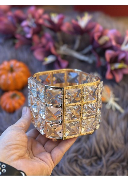 Luxury Dikdörtgen Kristal Taşlı Tea Light Mumluk 1 Adet