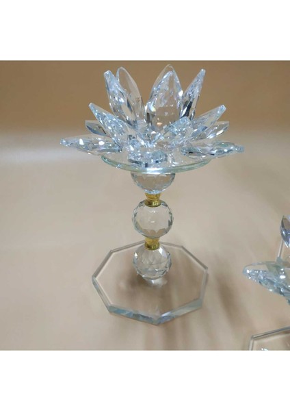 Luxury Lotus Çiçeği Kristal 3 Lü Şamdan Mumluk Set 1 Adet