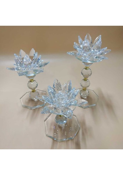 Luxury Lotus Çiçeği Kristal 3 Lü Şamdan Mumluk Set 1 Adet