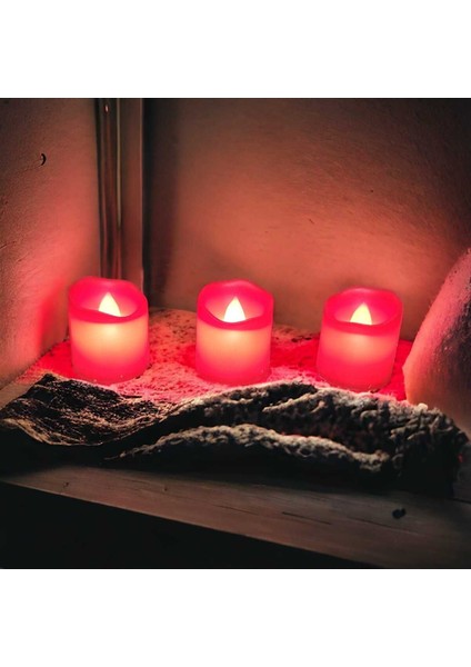 Luxury Ledli Mum Tealight Işıklı Dumansız Alevli Kırmızıpilli LED Mum 3 Adet Pil Dahil Hediyelik 1 Adet