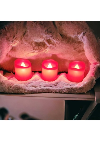 Luxury Ledli Mum Tealight Işıklı Dumansız Alevli Kırmızıpilli LED Mum 3 Adet Pil Dahil Hediyelik 1 Adet