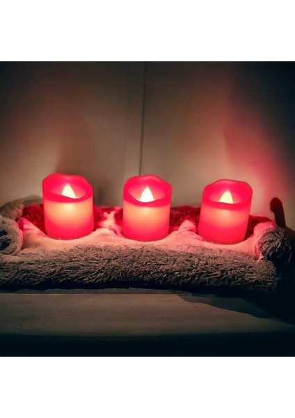 Luxury Ledli Mum Tealight Işıklı Dumansız Alevli Kırmızıpilli LED Mum 3 Adet Pil Dahil Hediyelik 1 Adet