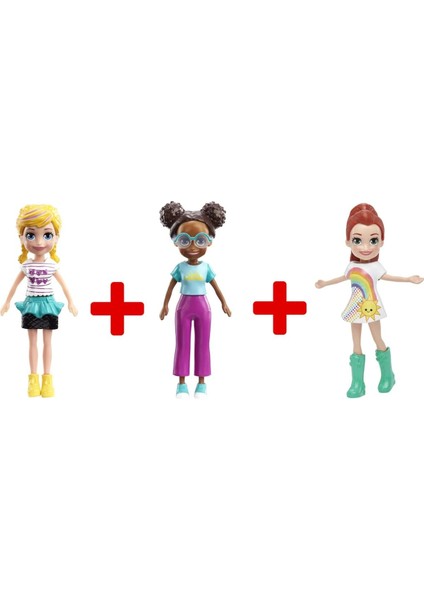 3'lü Set Lila , Shani ve Polly Pocket Dolls Main Character Seti Girl Toy Bebek Brunette Black Blonde 1 Adet