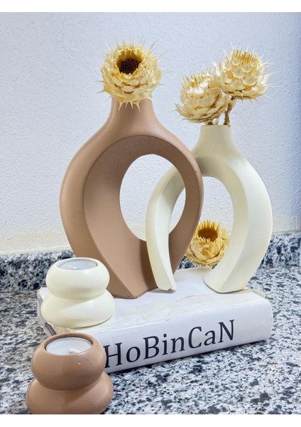 Luxury Sarmaşık Sevgili Vazo, Şamdan Mumluklu Set 22X16&17X14 1 Adet