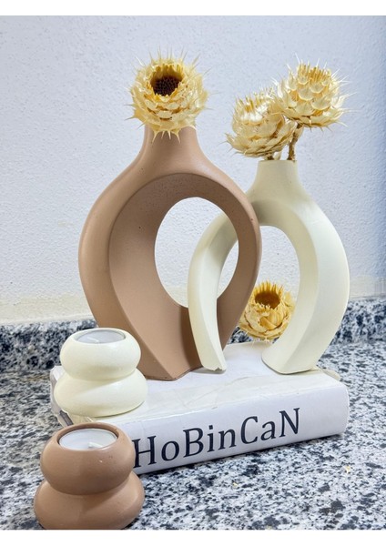 Luxury Sarmaşık Sevgili Vazo, Şamdan Mumluklu Set 22X16&17X14 1 Adet fırsatları