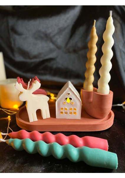 Luxury Yılbaşı ve Iskandinav Temalı Hediye Seti (Geyik,şamdan,mum,ev,tabak) 1 Adet